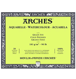 Блок бумаги Arches Grain Fin для акварели из хлопка 26х36см / 20 листов / 185 гм (среднезернистая)