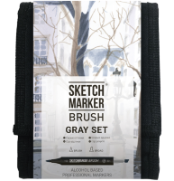 Набор 12 маркеров Sketchmarker Brush Pro "Оттенки серого" в пенале