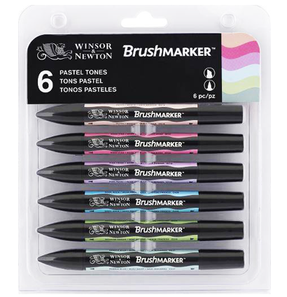Набор маркеров Brushmarker Winsor & Newton 6 штук, пастельные оттенки