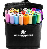 Набор спиртовых маркеров Graphmaster Bag Set 24 в фирменном пенале (базовые+пастельные)