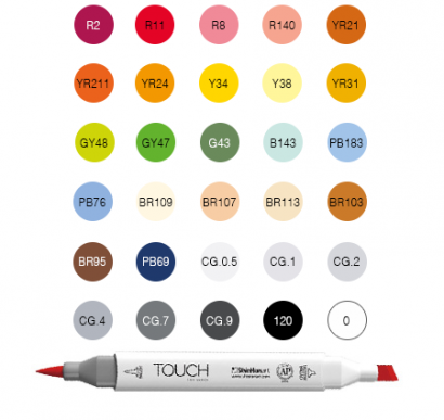  Набор маркеров Touch Brush для онлайн-курса Жени Липатовой «Скетч.Текстуры» 30 цветов