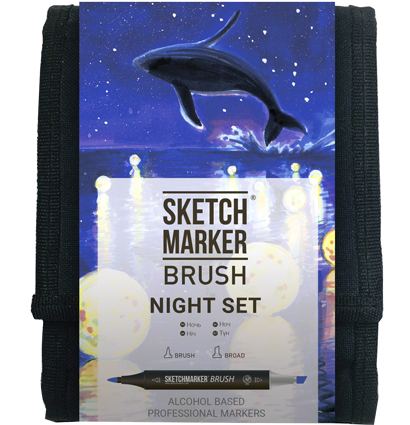Набор маркеров Sketchmarker Brush / Скетчмаркер Браш "Night - Ночь" 12 цветов в сумке