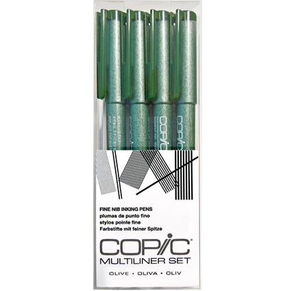 Набор капиллярных линеров Copic Multiliner 4 штуки оливкового цвета (0.05 - 0.5 мм)