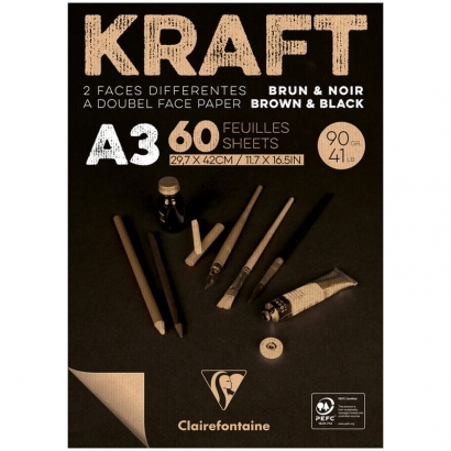 Альбом для эскизов Kraft ClaireFontaine черная и крафт-бумага А3 / 60 листов / 90 гм