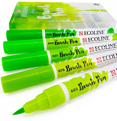 Акварельные маркеры Ecoline Brush Pen в наборе 5 Green (зеленые)