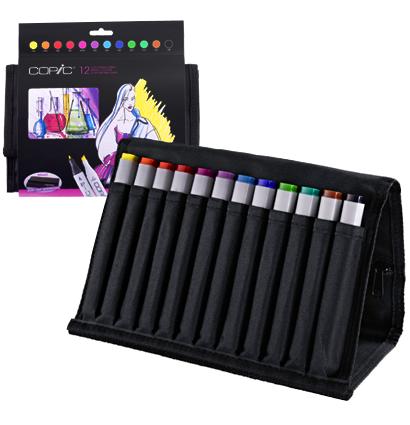 Набор маркеров Copic Classic 12 Bright Colours в пенале (яркие цвета) для скетчей