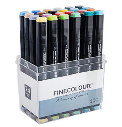 Finecolour Brush Marker набор маркеров с кистью Basic 24 цвета в кейсе