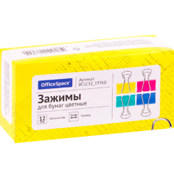 Зажимы для бумаги или скетчбука Office Space 12 штук размер 32 мм (пастельные цвета)