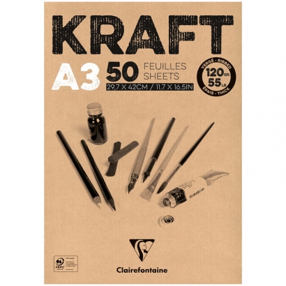 Альбом для эскизов Kraft ClaireFontaine крафт-бумага верже А3 / 50 листов / 120 гм