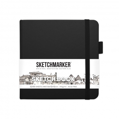 Скетчбук Sketchmarker черный с твердой обложкой квадратный 12х12 см / 80 листов / 140 гм
