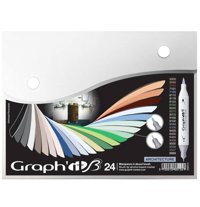 Набор маркеров для рисования Graph'it Brush 24 в фирменном кейсе (архитектурный)