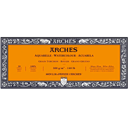 Arches Aquarelle Torchon блок бумаги для акварели из хлопка 10х25см / 20 листов / 300 гм (крупнозернистая)