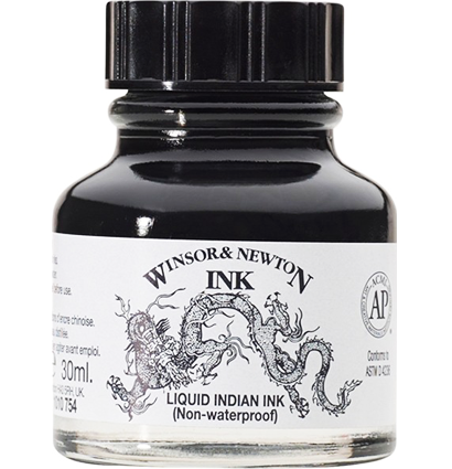 Тушь Winsor&Newton Ink 754 "Чёрный индийский" для рисования и каллиграфии