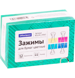 Зажимы для бумаги или скетчбука Office Space 12 штук размер 41 мм (пастельные цвета)