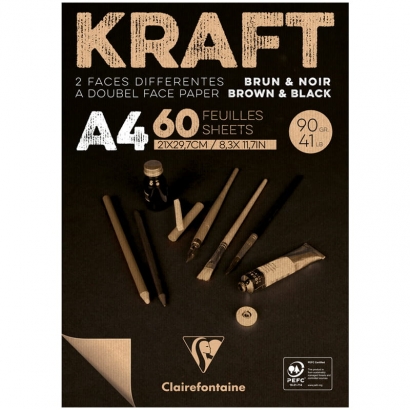 Альбом для эскизов Kraft ClaireFontaine черная и крафт-бумага А4 / 60 листов / 90 гм