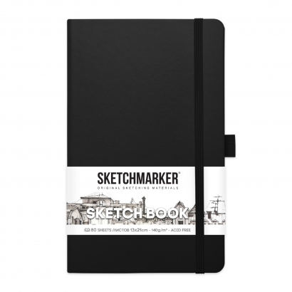 Скетчбук Sketchmarker черный с твердой обложкой А5 / 80 листов / 140 гм
