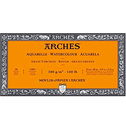 Arches Aquarelle Torchon блок бумаги для акварели из хлопка 15х30см / 20 листов / 300 гм (крупнозернистая)