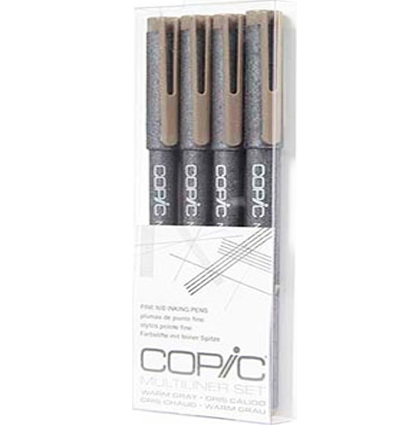 Набор капиллярных линеров Copic Multiliner 4 штуки серый теплый (0.05 - 0.5 мм)
