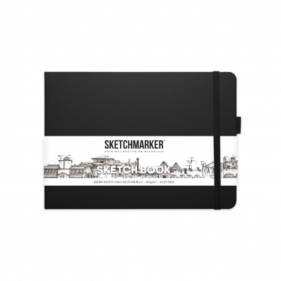 Скетчбук Sketchmarker черный с твердой обложкой горизонтальный А5 / 80 листов / 140 гм