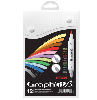Набор маркеров для рисования Graph'it Brush 12 в фирменном кейсе (основные цвета)