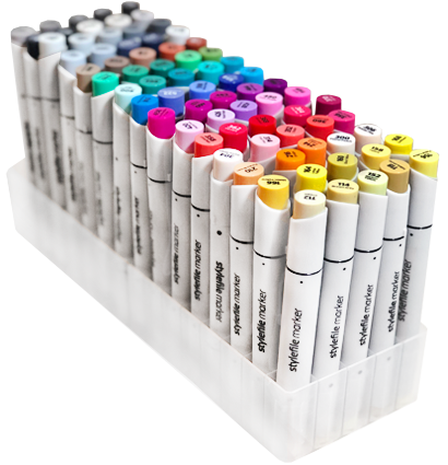 Большой набор маркеров с кистью StyleFile Brush PRO Set 75 цветов для скетчей на подставке