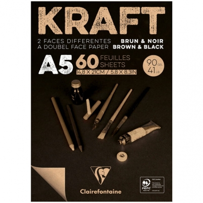 Альбом для эскизов Kraft ClaireFontaine черная и крафт-бумага А5 / 60 листов / 90 гм
