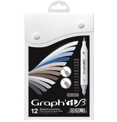 Набор серых маркеров для скетчей Graph'it Brush 12 в фирменном кейсе