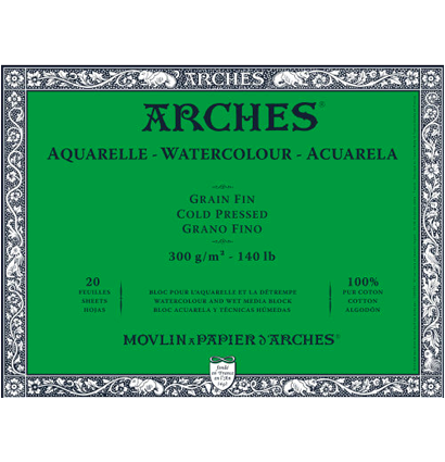 Arches Aquarelle Fin блок бумаги для акварели из хлопка 18х26см / 20 листов / 300 гм (среднезернистая)