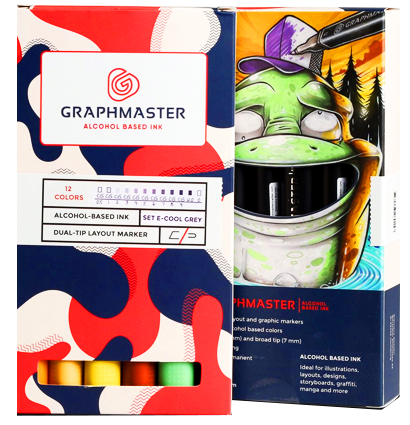 Набор спиртовых маркеров Graphmaster Box Set 12 Cool Grey в кейсе (холодные серые)