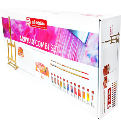 Набор акриловых красок Art Creation Acrylic Combi Set для рисования 12 цветов в тубах по 12 мл + холст и аксессуары