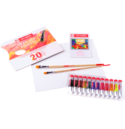 Набор акриловых красок Art Creation Acrylic Combi Set для рисования 12 цветов в тубах по 12 мл + холст и аксессуары