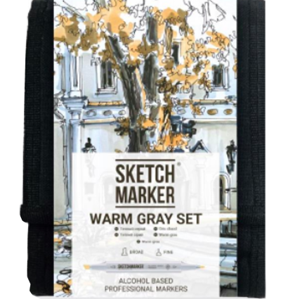 Набор маркеров Скетчмаркер / Sketchmarker "Warm Gray - Теплые серые" 12 цветов в сумке