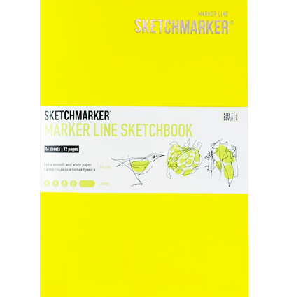 Скетчбук Sketchmarker Marker Line для маркеров лимонный с мягкой обложкой А5 / 16 листов / 160 гм