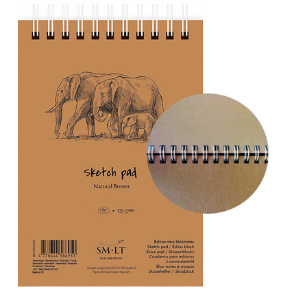 Крафтовый скетчбук на пружине Sketch pad Natural Brown с коричневой бумагой А4 / 80 листов / 135 гм