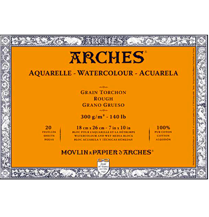 Arches Aquarelle Torchon блок бумаги для акварели из хлопка 18х26см / 20 листов / 300 гм (крупнозернистая)