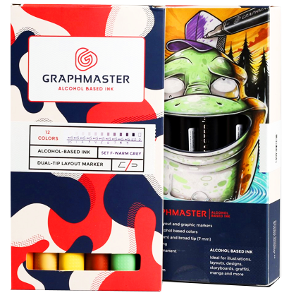 Набор спиртовых маркеров Graphmaster Box Set 12 Warm Grey в кейсе (теплые серые)
