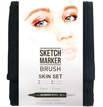 Набор маркеров Sketchmarker Brush / Скетчмаркер Браш "Skin - Оттенки кожи" 12 цветов в сумке