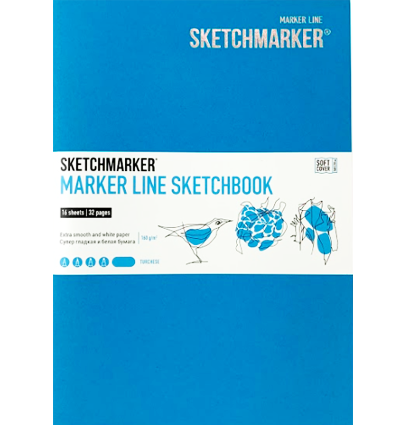 Скетчбук Sketchmarker Marker Line для маркеров бирюзовый с мягкой обложкой А5 / 16 листов / 160 гм
