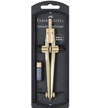 Циркуль Faber-Castell Stream 2020 золотой с грифелями в футляре