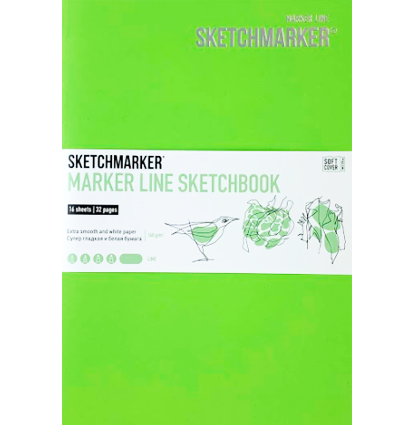 Скетчбук Sketchmarker Marker Line для маркеров лайм с мягкой обложкой А5 / 16 листов / 160 гм