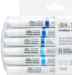 Набор маркеров по ткани, холсту и бумаге Pigment Marker 6 Blue Tones (голубые оттенки)