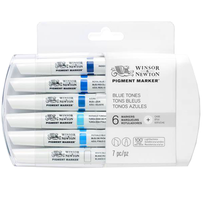 Набор маркеров по ткани, холсту и бумаге Pigment Marker 6 Blue Tones (голубые оттенки)