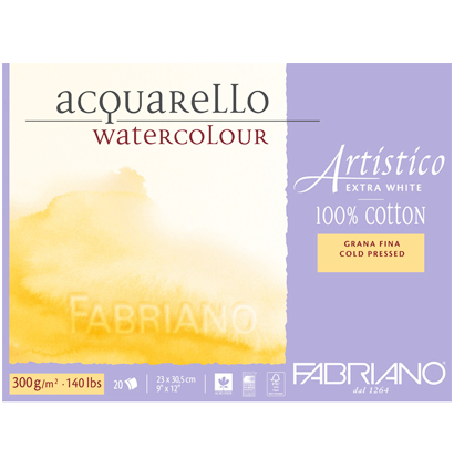 Альбом для акварели Fabriano Artistico Extra White Fin из хлопка 23x30,5см / 12 листов / 300 гм (среднезернистая)