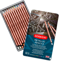 Цветные карандаши Derwent "Металлик" 12 штук набор в пенале