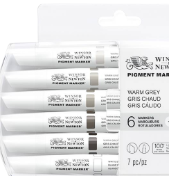 Набор маркеров по ткани, холсту и бумаге Pigment Marker 6 Warm Grey (теплые серые оттенки)