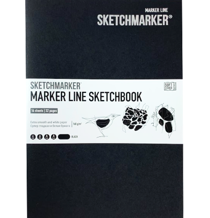 Скетчбук Sketchmarker Marker Line для маркеров черный с мягкой обложкой А5 / 16 листов / 160 гм