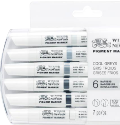 Набор маркеров по ткани, холсту и бумаге Pigment Marker 6 Cool Grey (холодные серые оттенки)