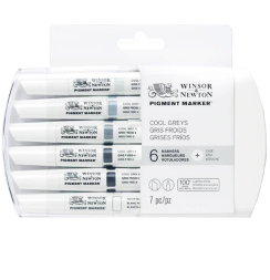 Набор маркеров по ткани, холсту и бумаге Pigment Marker 6 Cool Grey (холодные серые оттенки)