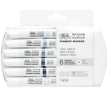 Набор маркеров по ткани, холсту и бумаге Pigment Marker 6 Cool Grey (холодные серые оттенки)