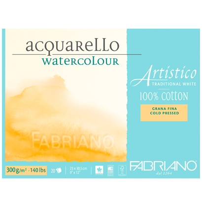Альбом для акварели Fabriano Artistico Traditional White Fin из хлопка 18x26см / 12 листов / 300 гм (среднезернистая)